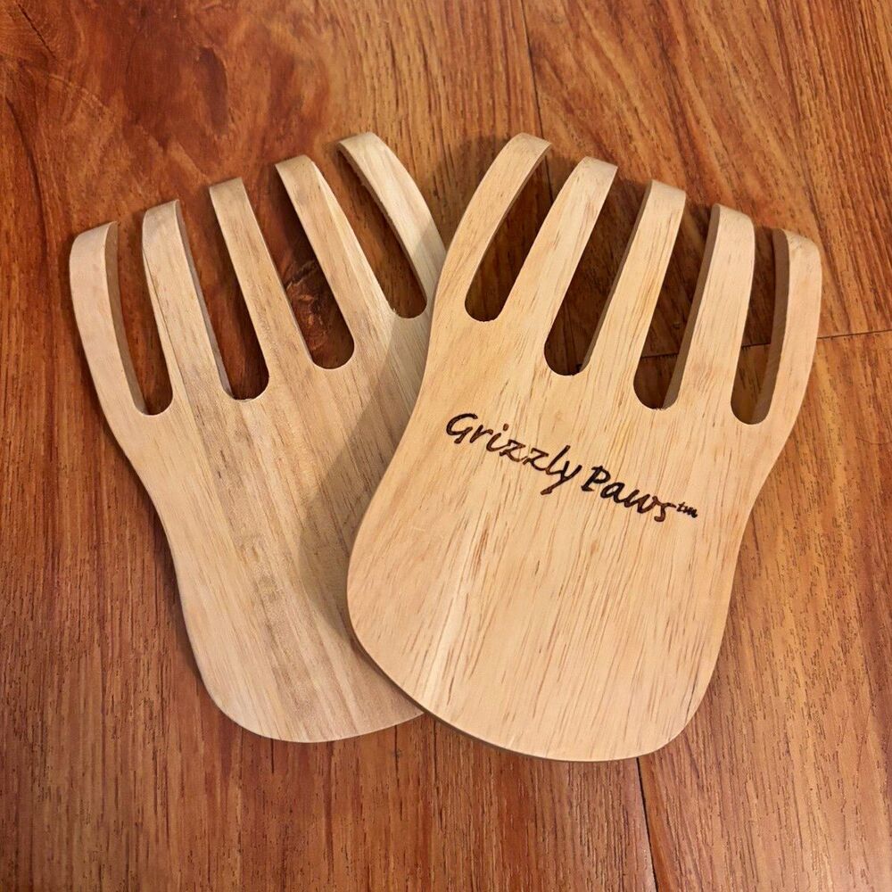 Grizzly Paws 2pc Wooden Salad Servers Set Handmade Beige, Hand Wash Only